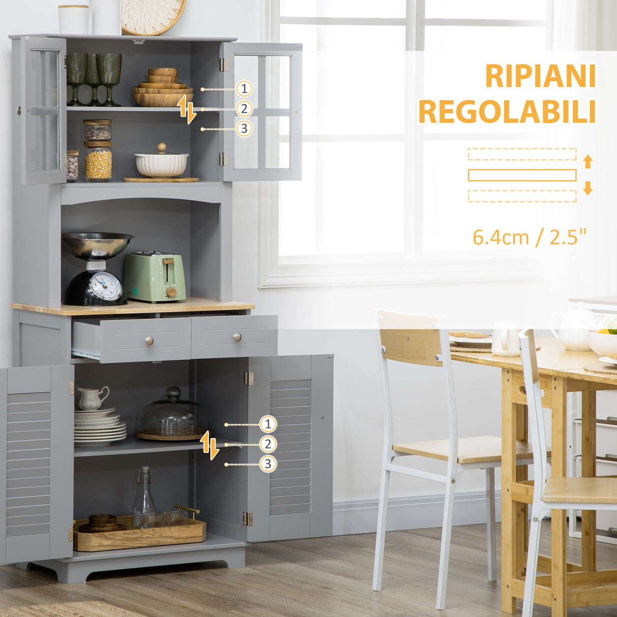 easycomfort easycomfort credenza alta per cucina in legno in stile classico grigio 68x39 5x170cm