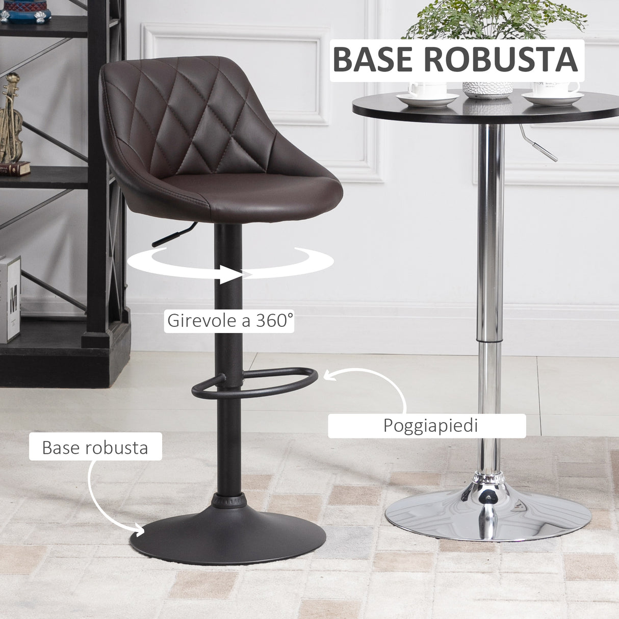 easycomfort easycomfort set 2 sgabelli da bar altezza regolabile con base in metallo e seduta in finta pelle sgabelli moderni con schienale e poggiapiedi 46x48x83 104 cm marrone e nero