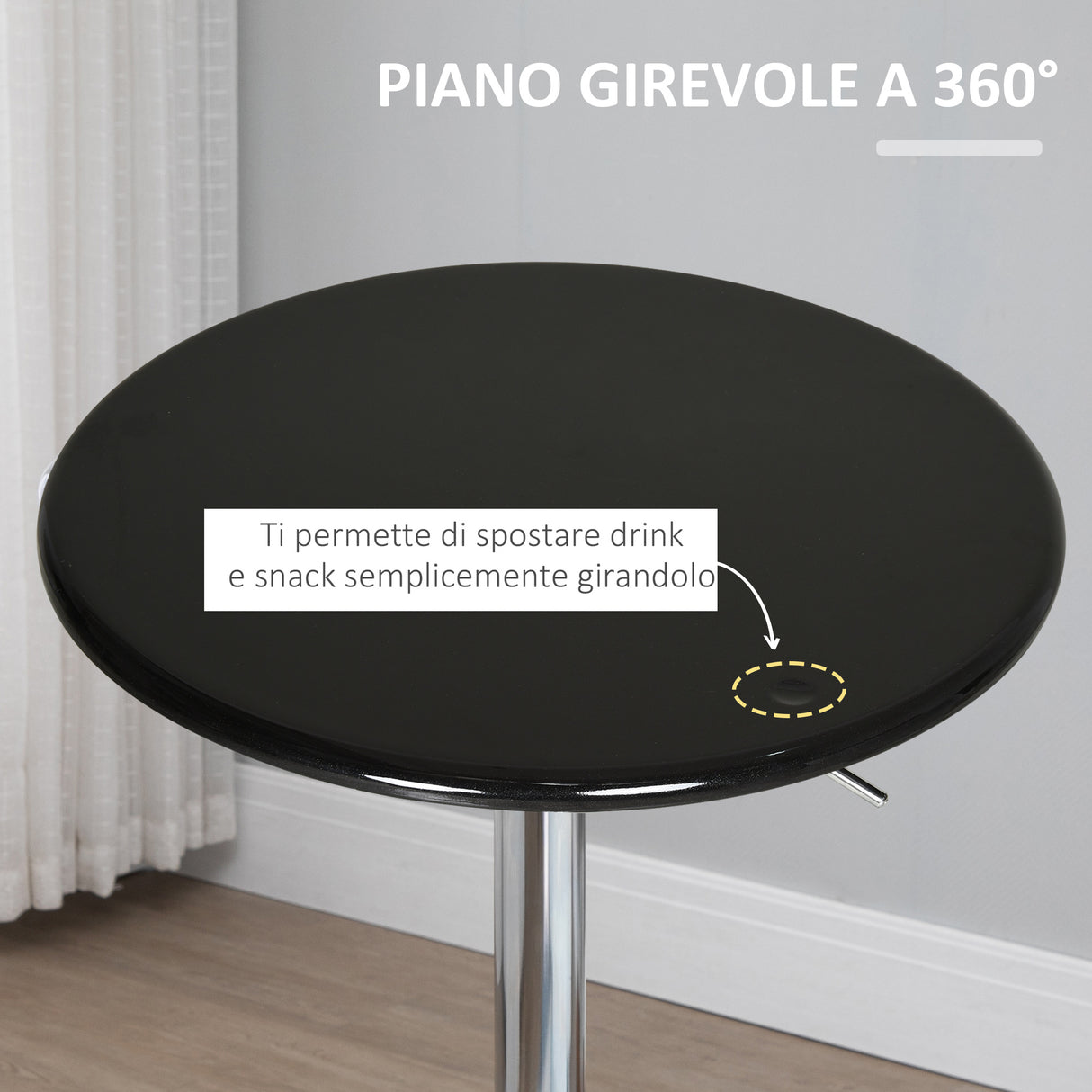 easycomfort easycomfort tavolo rotondo da bar con piano girevole altezza regolabile con leva a gas e base nero