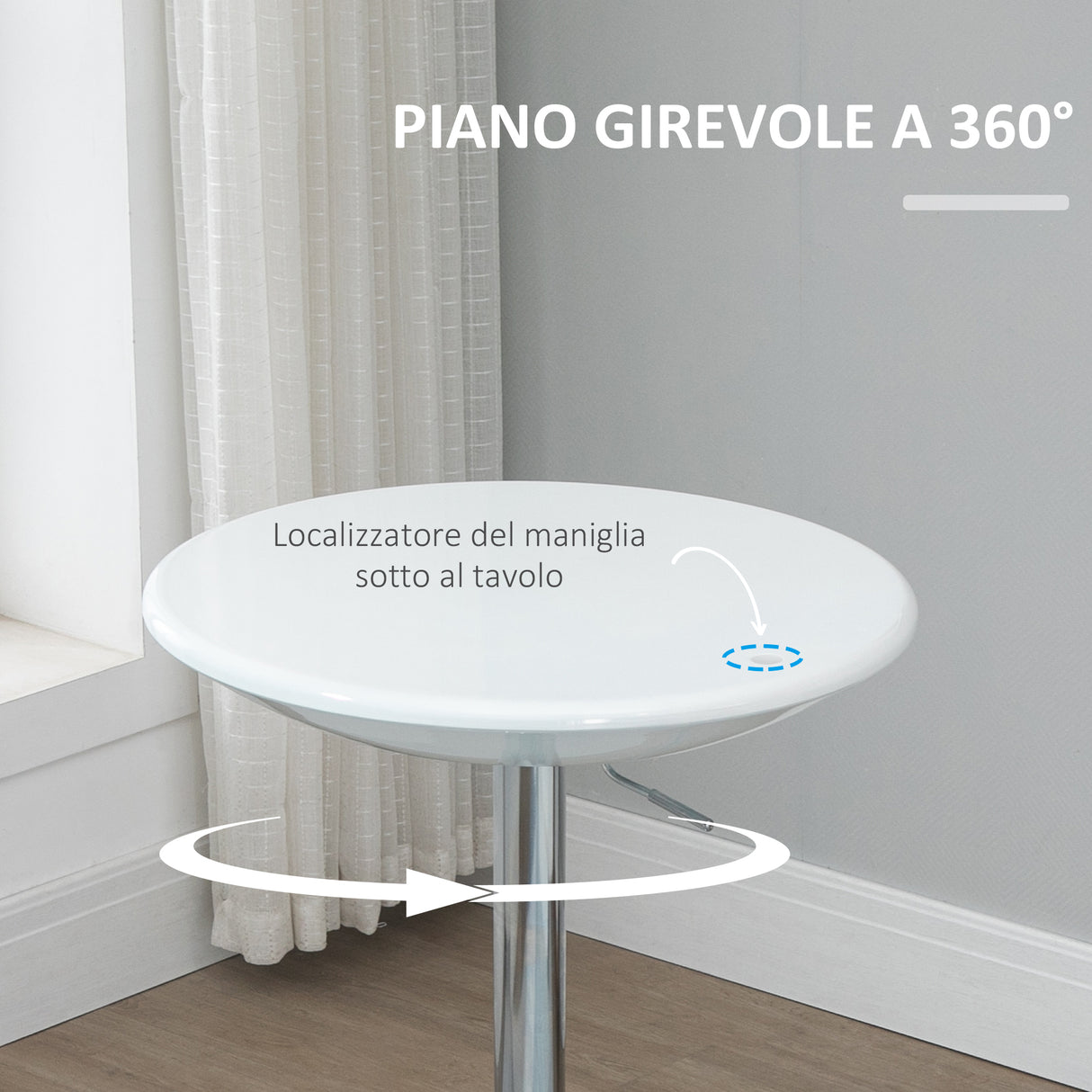 easycomfort easycomfort tavolo rotondo da bar con piano girevole altezza regolabile con leva a gas e base bianco