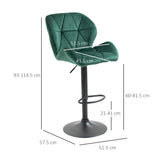 easycomfort easycomfort set 2 sgabelli da bar altezza regolabile con base in metallo e seduta in velluto sgabelli moderni con schienale e poggiapiedi 46x48x83 104cm verde
