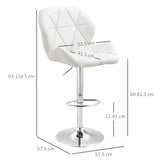 easycomfort easycomfort set 2 sgabelli da bar con altezza regolabile base in metallo e seduta in pelle pu sgabelli con schienale e poggiapiedi 51 5x57 5x93 114 5cm bianco