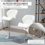 easycomfort easycomfort set 2 sgabelli da bar con altezza regolabile base in metallo e seduta in pelle pu sgabelli con schienale e poggiapiedi 51 5x57 5x93 114 5cm bianco