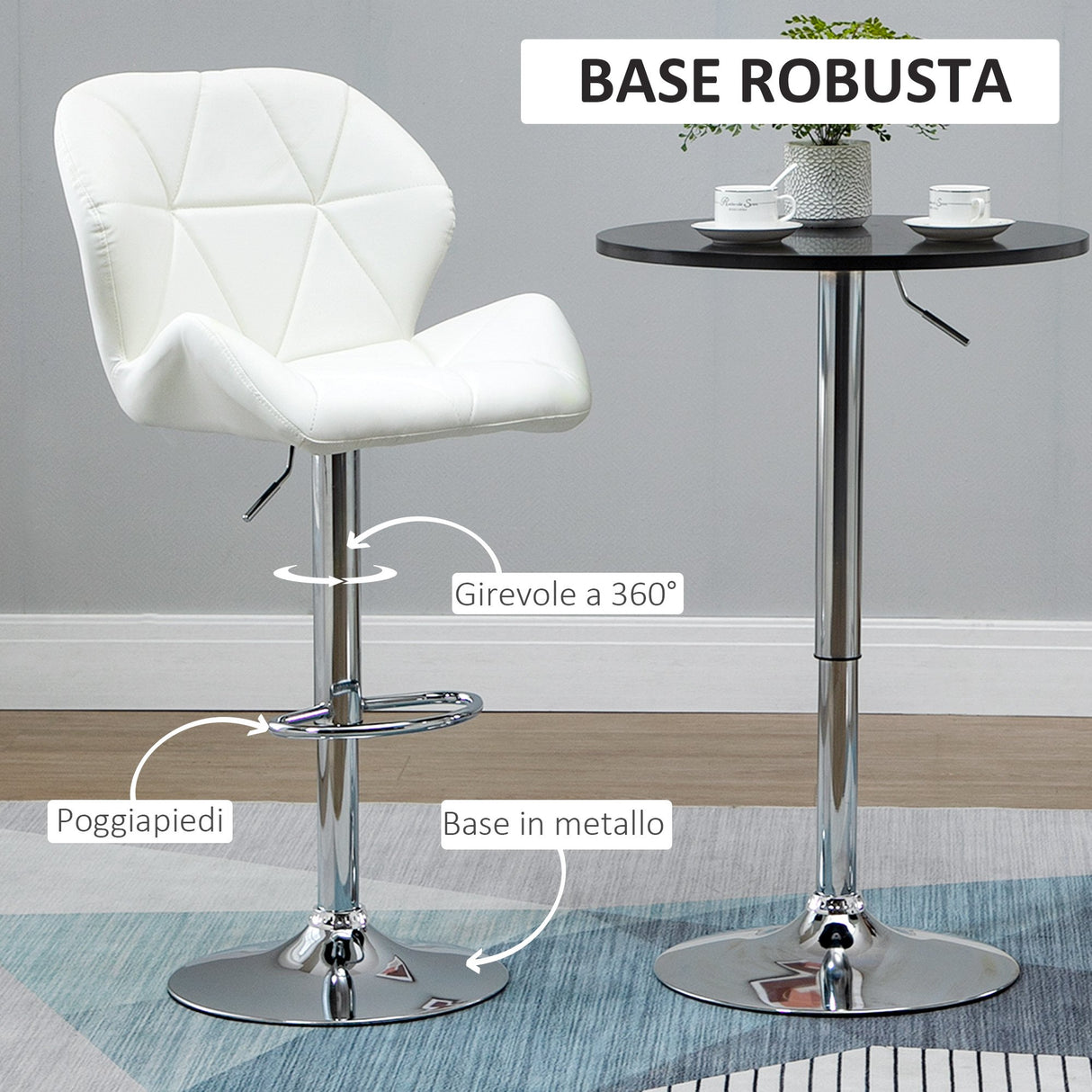 easycomfort easycomfort set 2 sgabelli da bar con altezza regolabile base in metallo e seduta in pelle pu sgabelli con schienale e poggiapiedi 51 5x57 5x93 114 5cm bianco