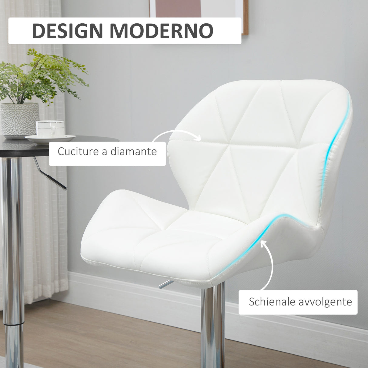 easycomfort easycomfort set 2 sgabelli da bar con altezza regolabile base in metallo e seduta in pelle pu sgabelli con schienale e poggiapiedi 51 5x57 5x93 114 5cm bianco