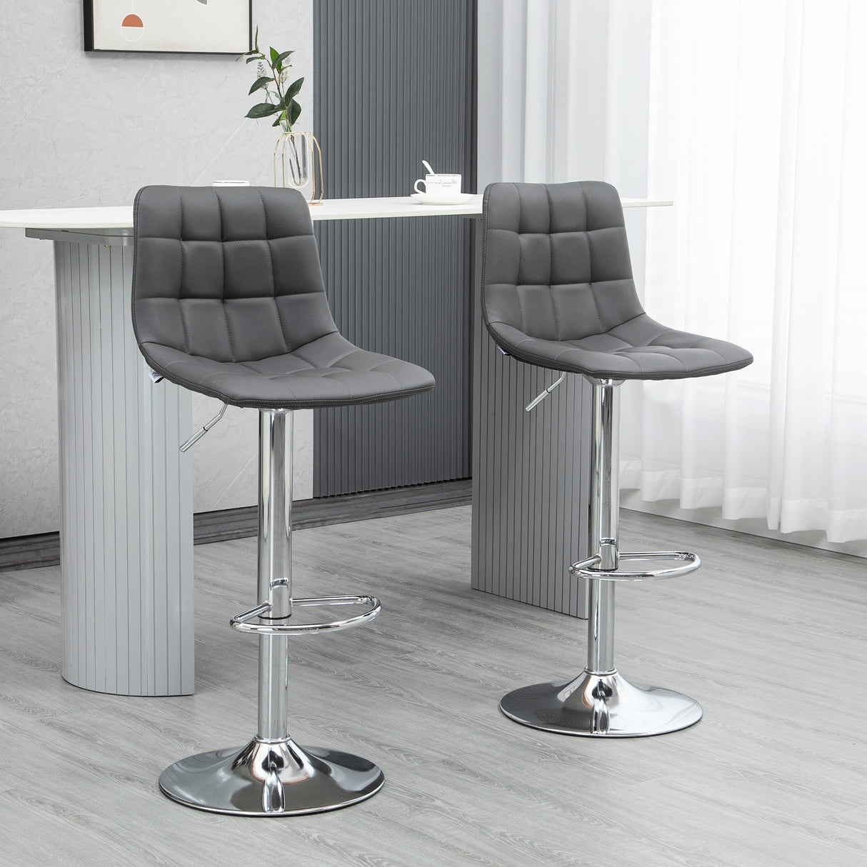 easycomfort easycomfort set 2 sgabelli da bar girevoli in similpelle con schienale e poggiapiedi 42x45x89 110cm grigio