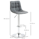 easycomfort easycomfort set 2 sgabelli da bar girevoli in similpelle con schienale e poggiapiedi 42x45x89 110cm grigio