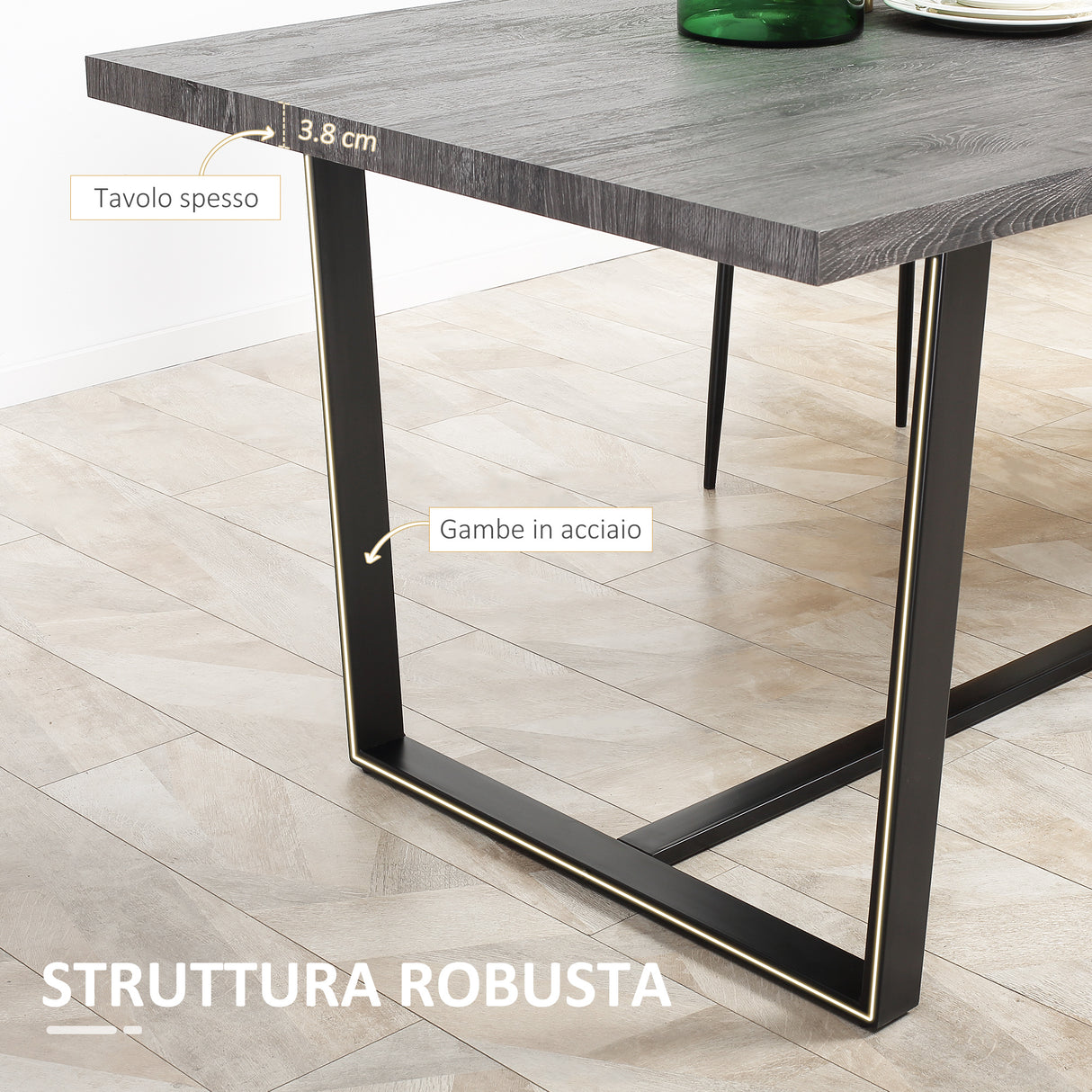 easycomfort easycomfort tavolo da pranzo rettangolare stile industriale per 8 persone 180x90x75cm grigio e nero