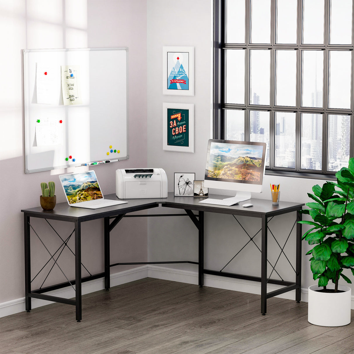 easycomfort easycomfort scrivania spaziosa nera e finitura in rovere perfetta postazione da lavoro per casa e ufficio a forma di l con soluzione angolare finitura in rovere 150x150x76cm nera ean 8054144134499