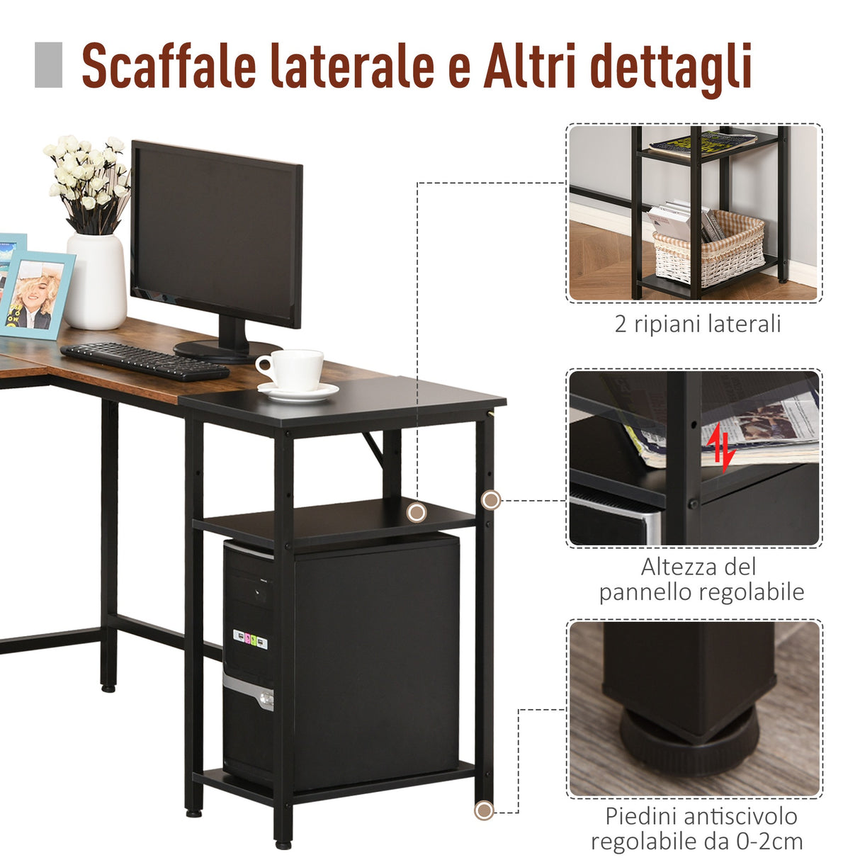easycomfort easycomfort scrivania angolare per computer stile industriale con ripiano laterale nera ean 8054144130255