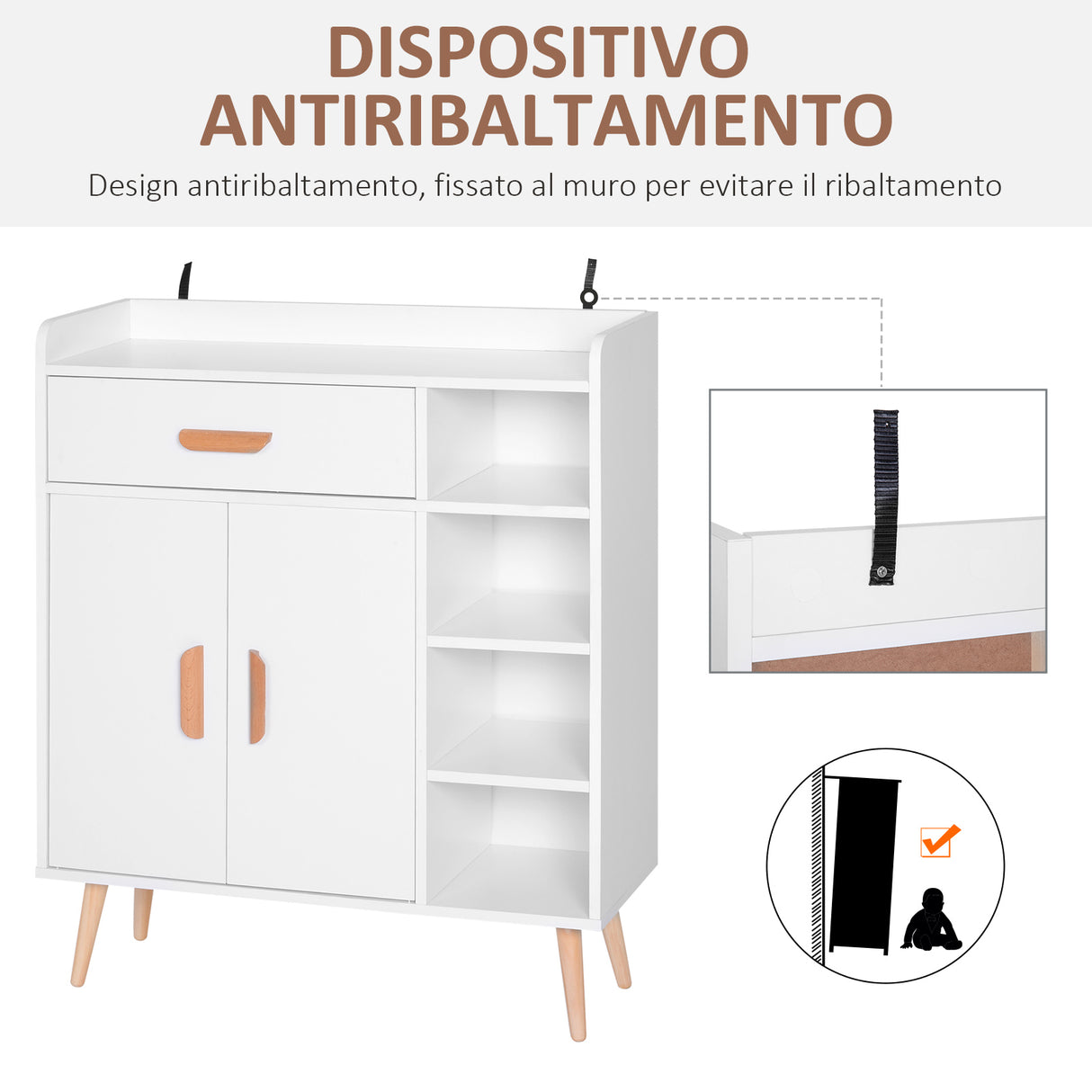 easycomfort easycomfort mobiletto con piedini in legno di pino bianco 80 x 29 5 x 96cm ean 8054111848046