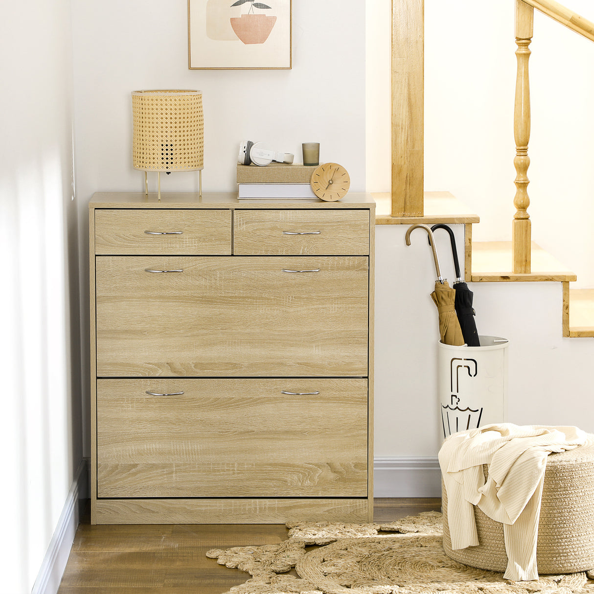 easycomfort easycomfort mobile scarpiera in truciolato con 2 ripiani interni regolabili e 2 cassetti 80x30x91 5 cm