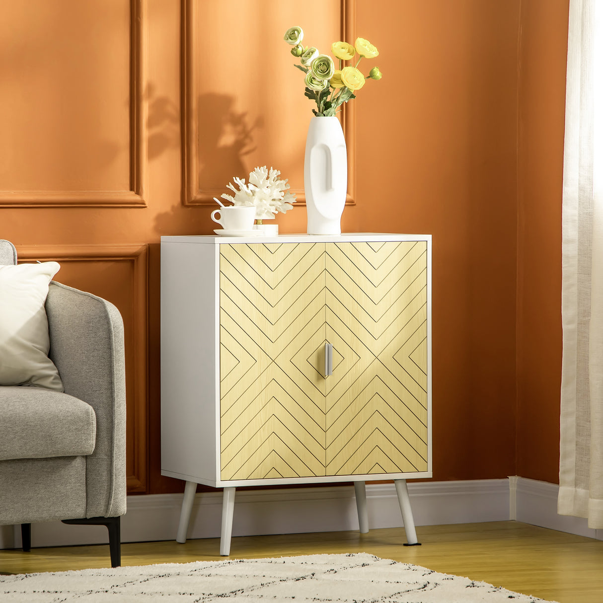 easycomfort easycomfort credenza moderna in legno mobiletto multiuso con ripiani per soggiorno camera o ingresso con 2 antine e mensola regolabile 60x40x80cm