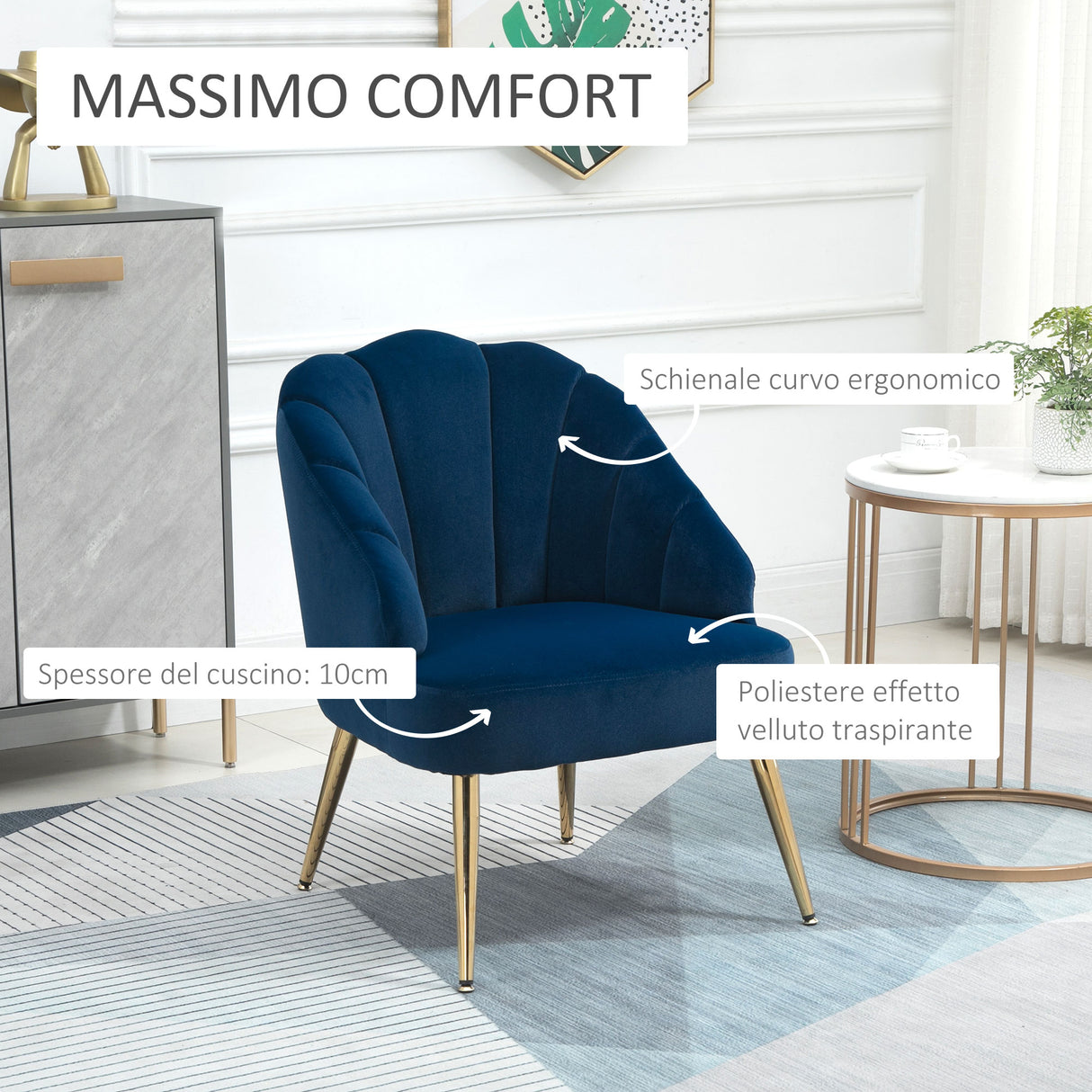 easycomfort easycomfort poltrona in velluto imbottita con schienale a conchiglia per camera e salotto 63x65x84cm