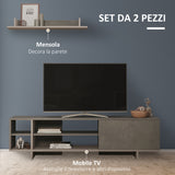 easycomfort easycomfort set mobile porta tv con armadietto e mensola da appendere in legno 160x35 6x44cm grigio