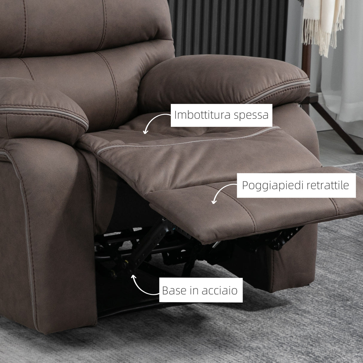 easycomfort easycomfort poltrona relax con reclinazione manuale e poggiapiedi 97x99x96cm marrone