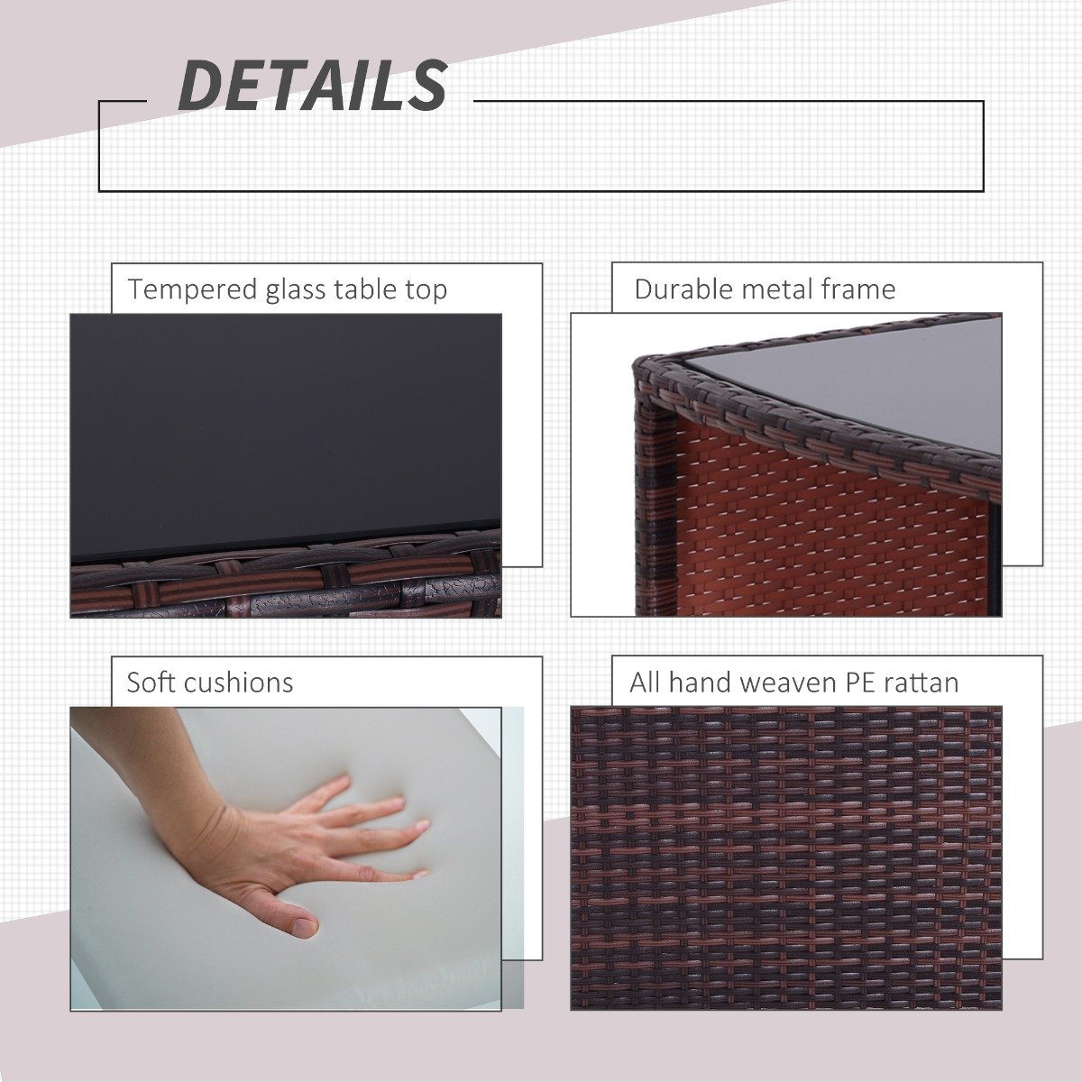 easycomfort easycomfort set mobili da giardino in rattan e ferro 3 pz set di tavolino e sedia con cuscino marrone e nero