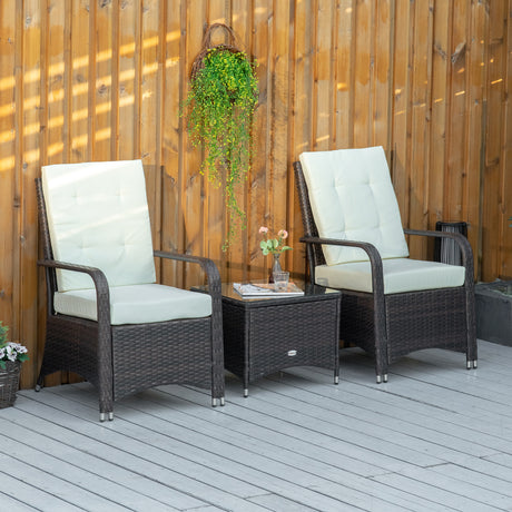 easycomfort set mobili da giardino in rattan pe con tavolino e 2 sedie con cuscini sfoderabili marrone e crema 33009