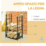 easycomfort portalegna da interno ed esterno in metallo con paletta scopa attizzatoio e pinza nero