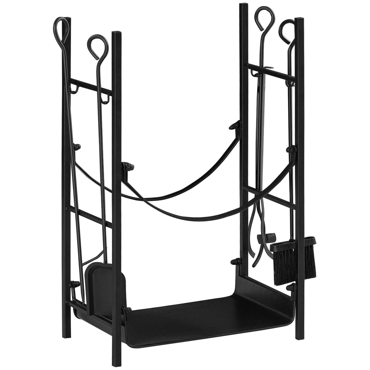 easycomfort portalegna da interno ed esterno in metallo con paletta scopa attizzatoio e pinza nero