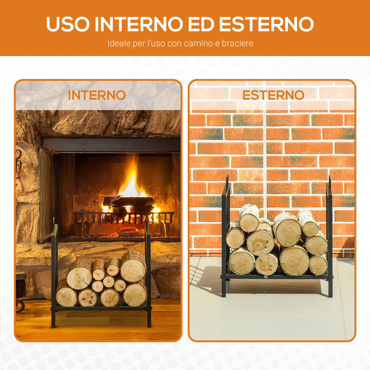 easycomfort portalegna da interno ed esterno in metallo con 2 manici e base rialzata per 50kg di legna nero