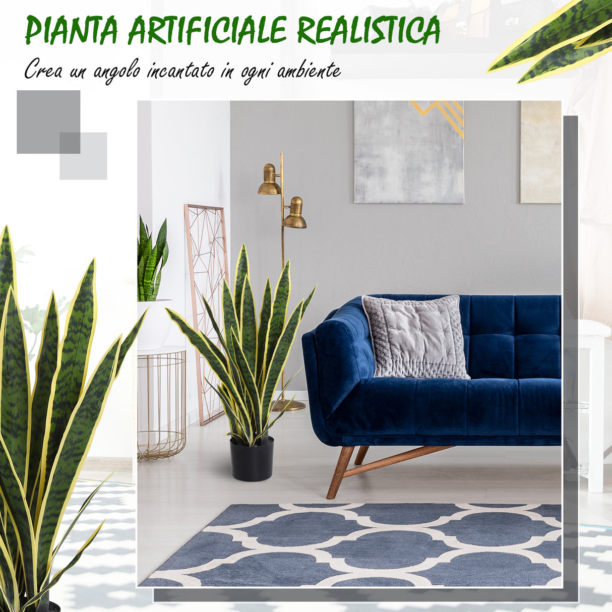 easycomfort easycomfort sanseveria artificiale pianta da esterno e interno con vaso decorativo realistica verde e giallo 15cm x 80cm