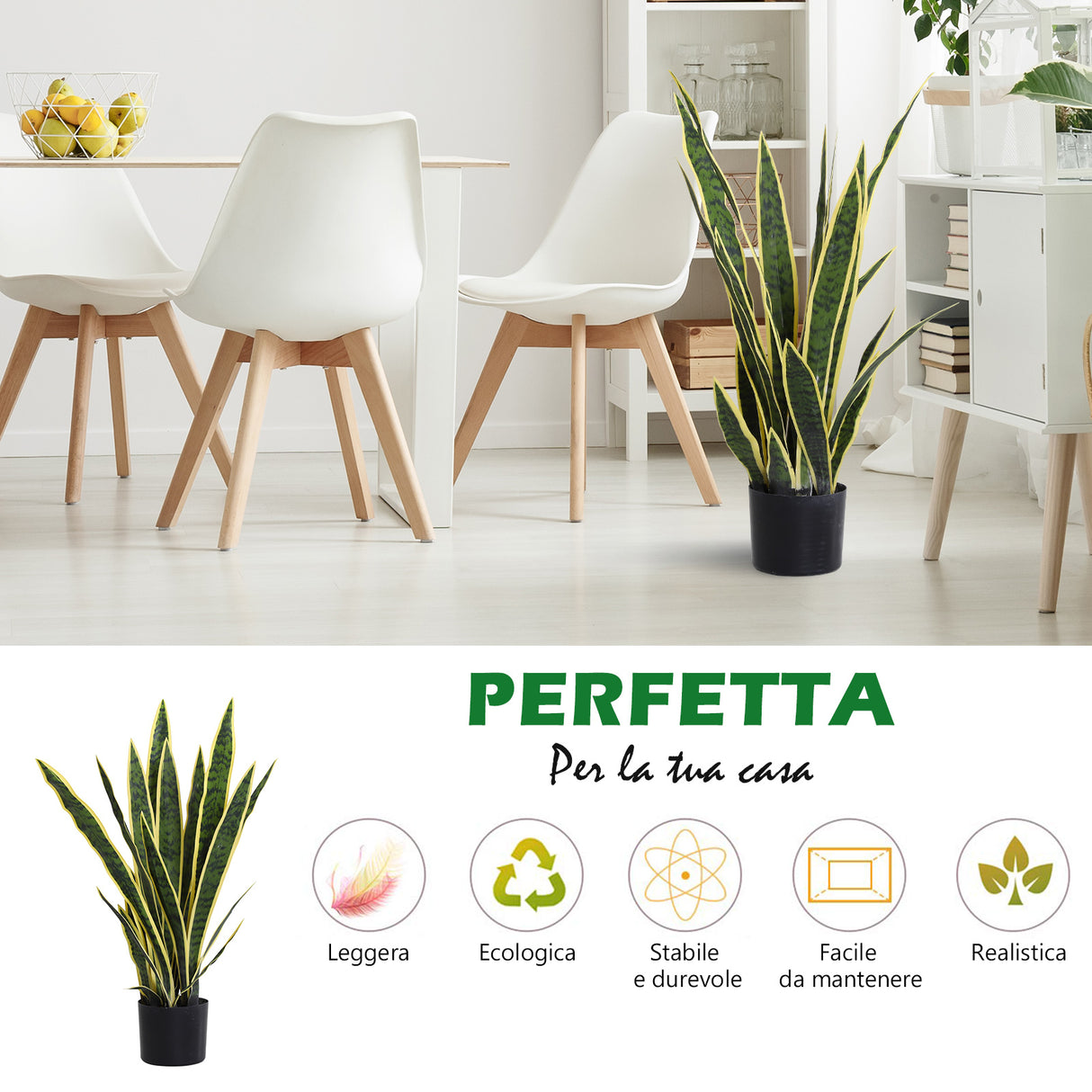 easycomfort easycomfort sanseveria artificiale pianta da esterno e interno con vaso decorativo realistica verde e giallo 15cm x 80cm