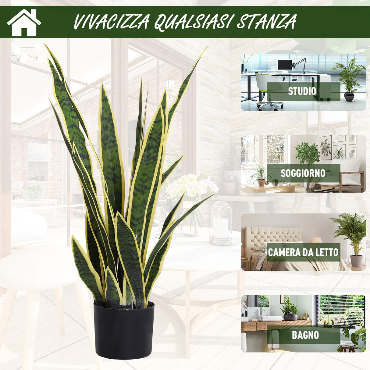 easycomfort easycomfort sanseveria artificiale pianta da esterno e interno con vaso decorativo realistica verde e giallo 15cm x 80cm