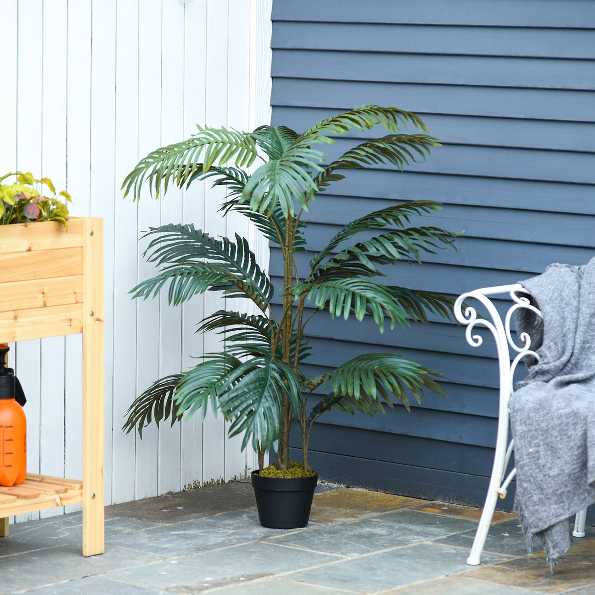 easycomfort easycomfort palma in plastica decorativa con 20 foglie e vaso altezza 140cm