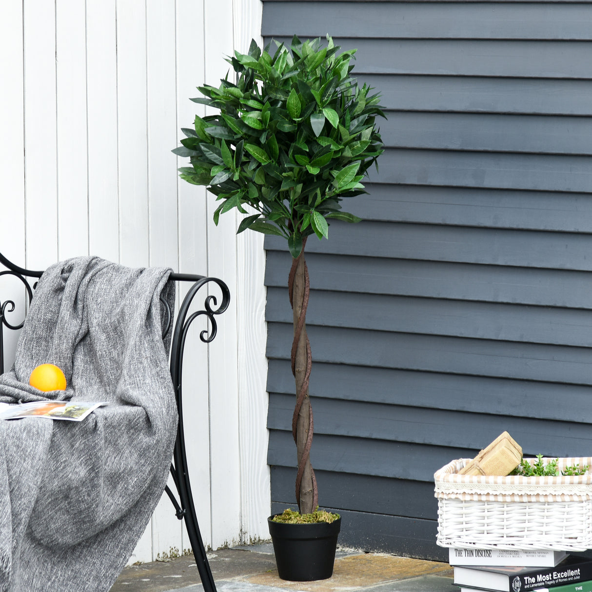 easycomfort easycomfort set 2 piante finte di alloro in vaso alte 120cm per interni ed esterni