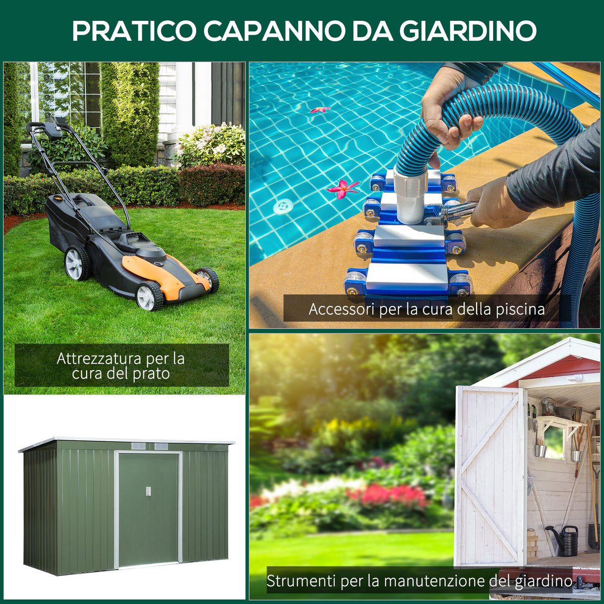 easycomfort casetta da giardino porta utensili in lamiera di acciaio con porte scorrevoli 280x130x172cm verde chiaro