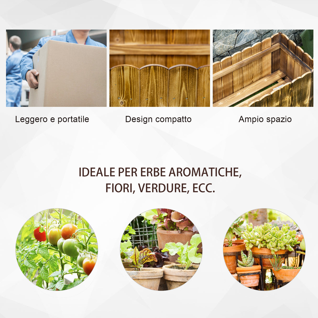 easycomfort easycomfort fioriera box rettangolare per piante in legno di abete 80x33x30cm