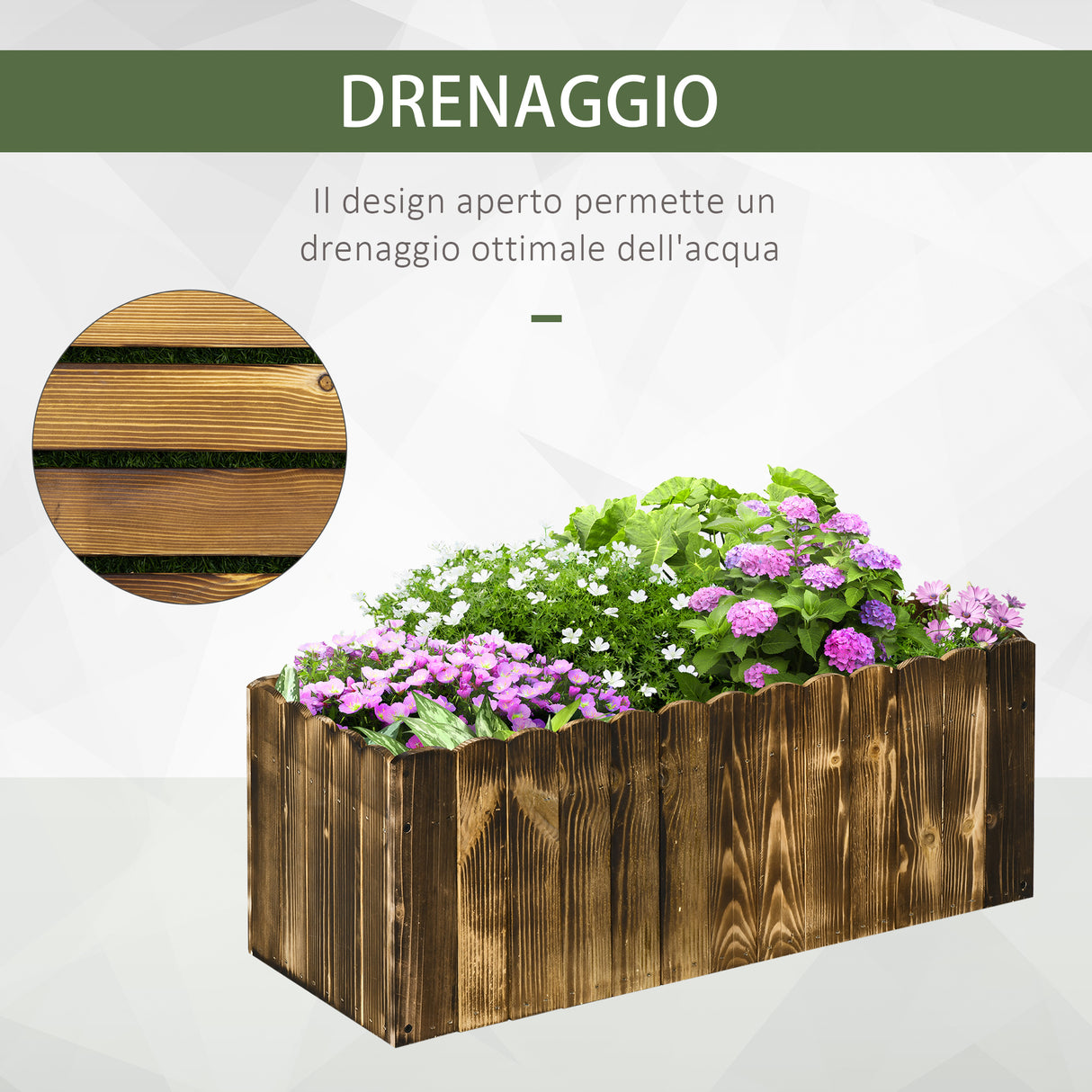 easycomfort easycomfort fioriera box rettangolare per piante in legno di abete 80x33x30cm
