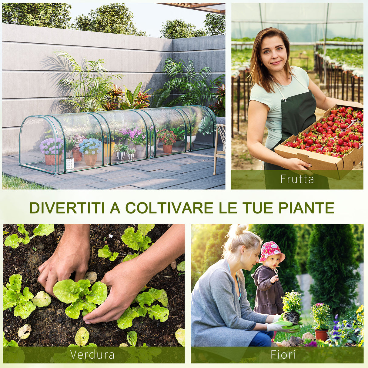 easycomfort serra a tunnel in acciaio e pvc impermeabile e anti uv con 4 porte a cerniera 395x100x80 cm