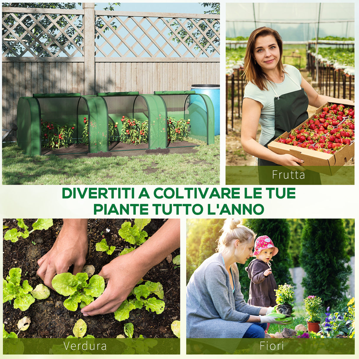 easycomfort easycomfort serra da giardino a tunnel in acciaio e plastica pp con porte avvolgibili 295x100x80 cm verde