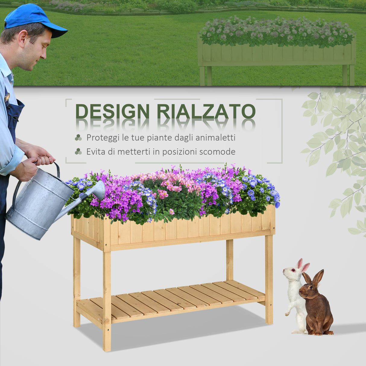 easycomfort easycomfort orto pensile urbano con 8 griglie e ripiano inferiore per piante da giardino 120x60x81cm legno