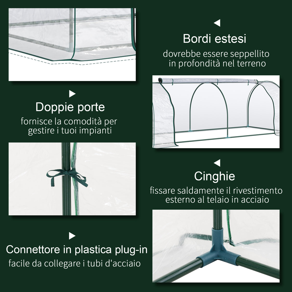 easycomfort oustunny serra da giardino con porte anteriori a cerniera in acciaio e pvc 250x100x80 cm