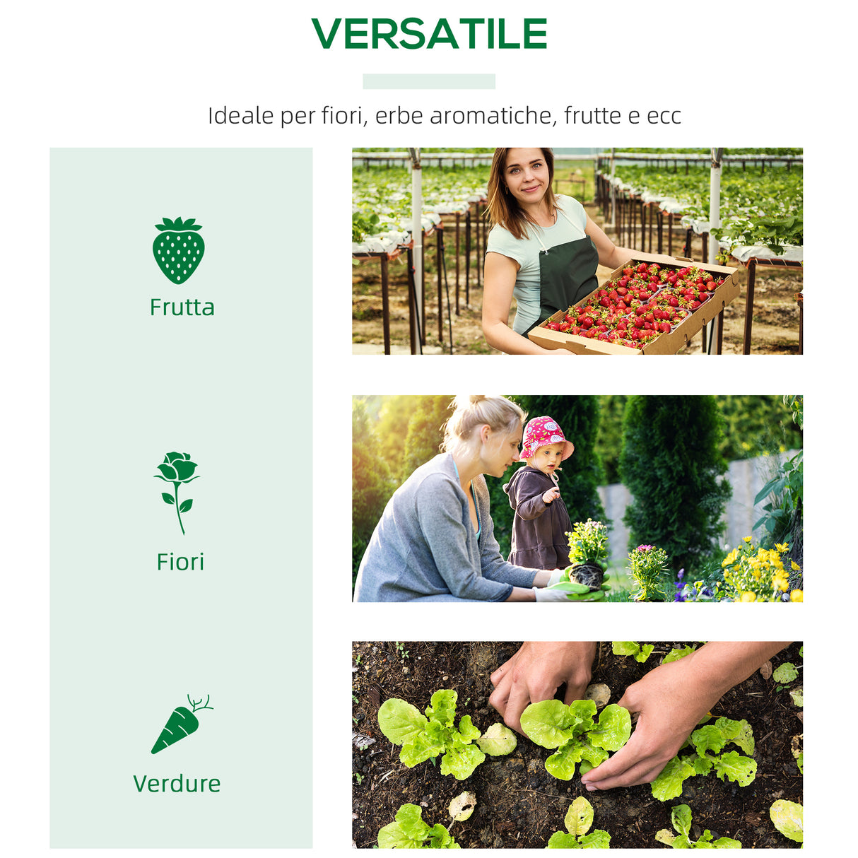 easycomfort mini serra da giardino con 3 finestre avvolgibili e copertura pe anti uv 180x60x60cm verde