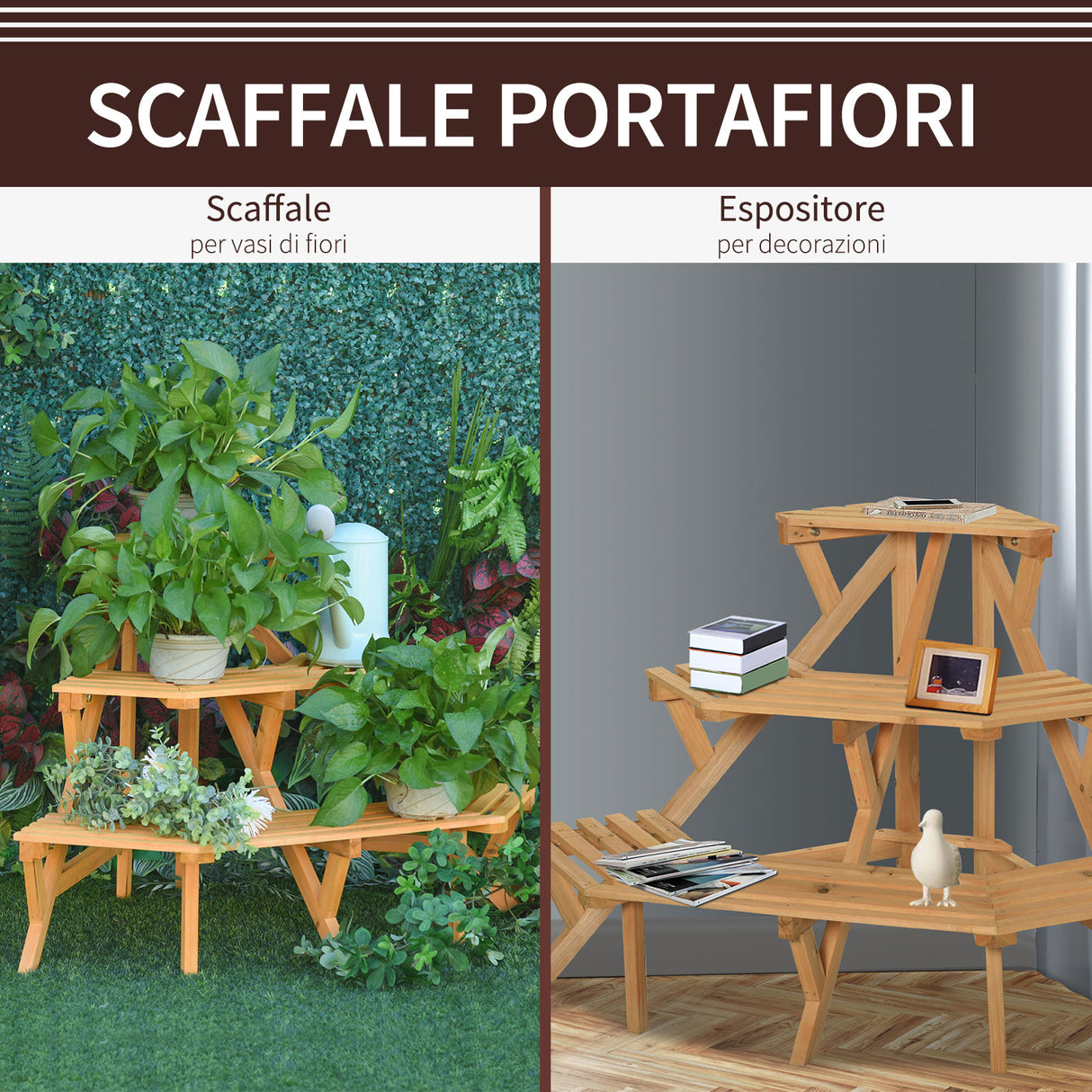easycomfort easycomfort scaletta portavasi in legno angolare 3 mensole per giardino e casa