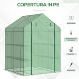 easycomfort serra da giardino con scaffali copertura in pe e porta avvolgibile 143x138x190 cm verde