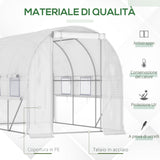 easycomfort serra per orto 3x2x2m in acciaio e copertura pe porte con zip e finestre a rete bianca