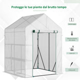 easycomfort serra da giardino per esterni in acciaio e pe con 2 scaffali e porta avvolgibile 143x143x195 cm bianco