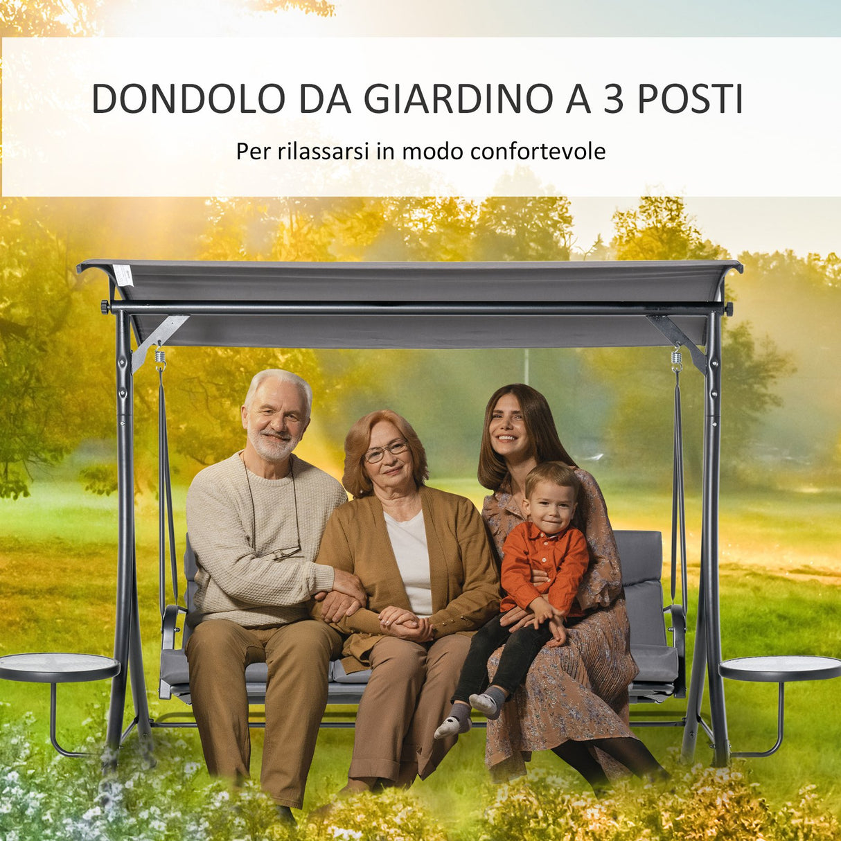 easycomfort easycomfort dondolo 3 posti da giardino o balcone con tettuccio e 2 tavolini