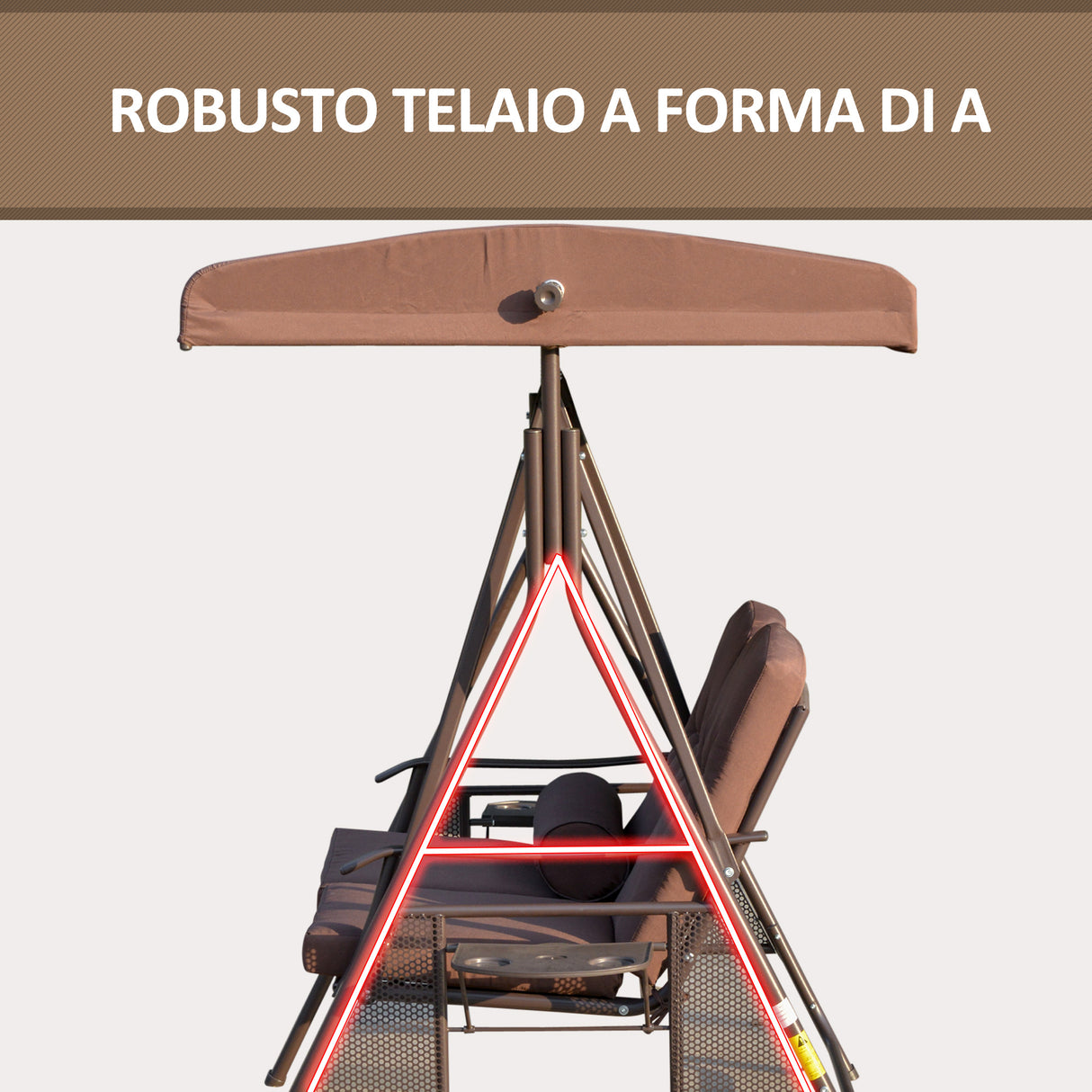 easycomfort dondolo da giardino 2 posti con tettuccio regolabile e porta bicchieri 157x118x180 cm marrone