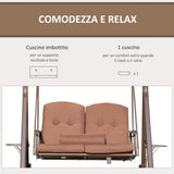 easycomfort dondolo da giardino 2 posti con tettuccio regolabile e porta bicchieri 157x118x180 cm marrone