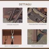 easycomfort dondolo da giardino 2 posti con tettuccio regolabile e porta bicchieri 157x118x180 cm marrone