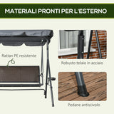 easycomfort dondolo da giardino 3 posti in rattan pe e acciaio con tettuccio regolabile e portabicchieri 204x112x150 cm
