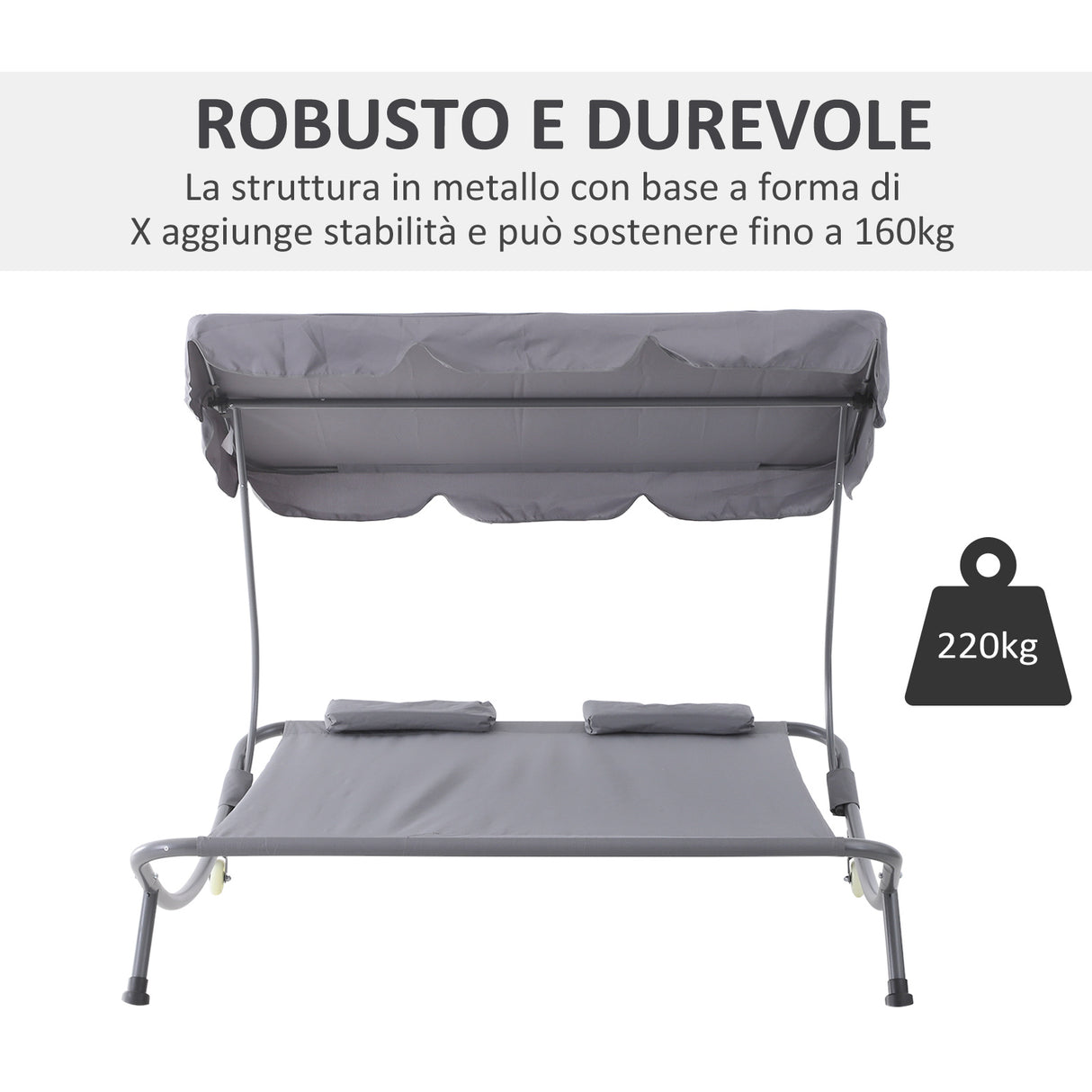 easycomfort easycomfort lettino sdraio prendisole matrimoniale con tettuccio regolabile grigio