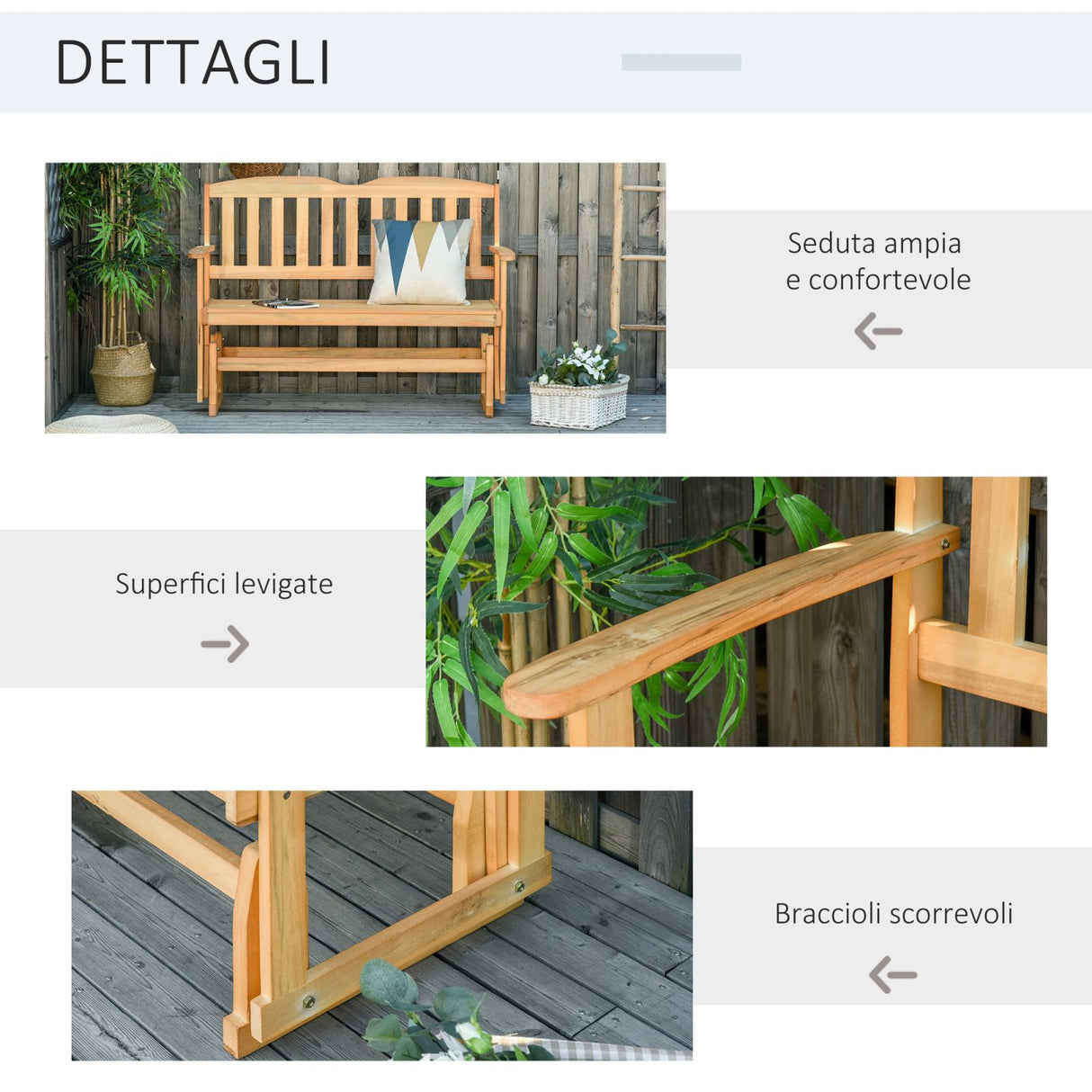 easycomfort easycomfort panchina da giardino a dondolo 2 posti con braccioli in legno di abete