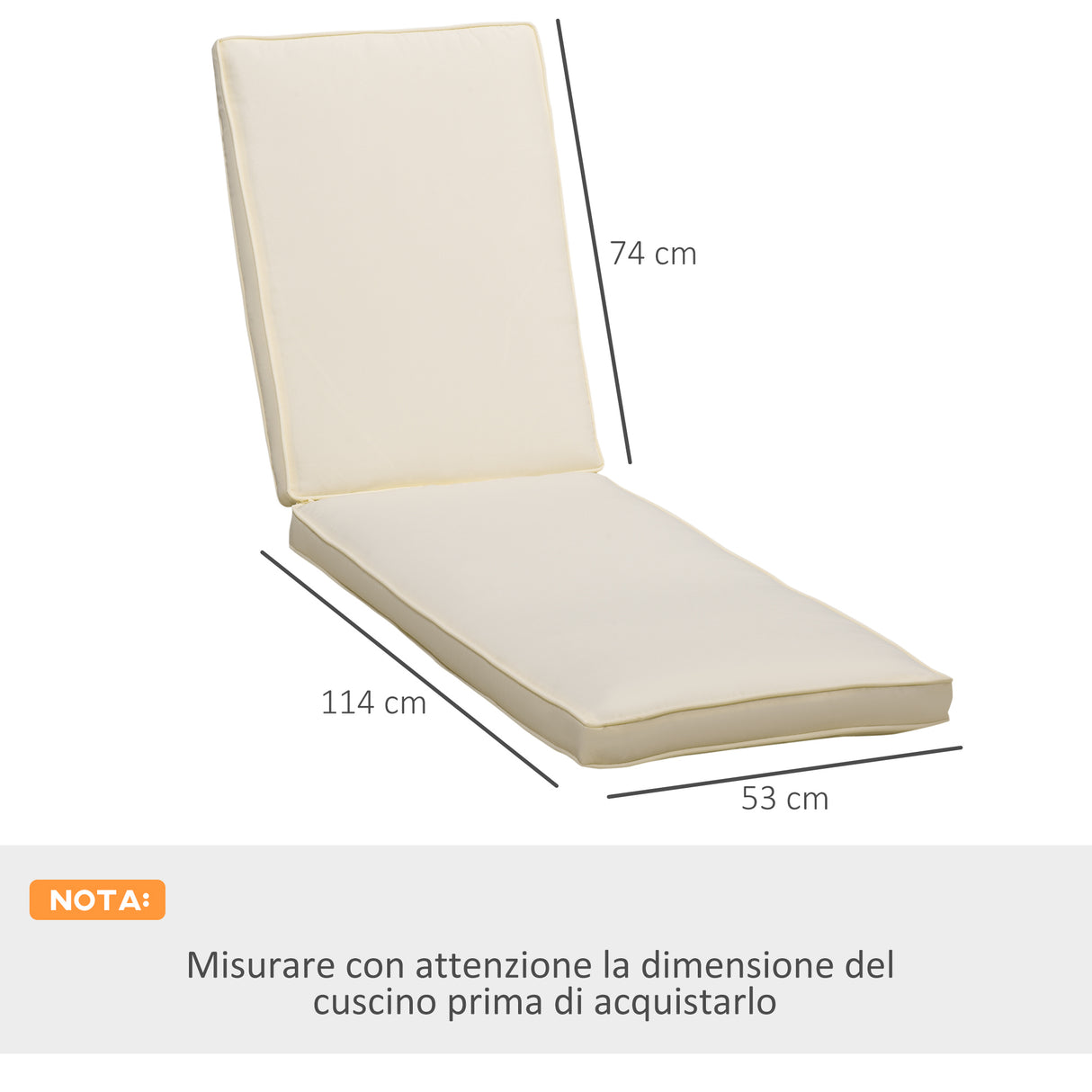 easycomfort cuscino per lettino prendisole con rivestimento poliestere sfoderabile 188x53x8cm bianco crema
